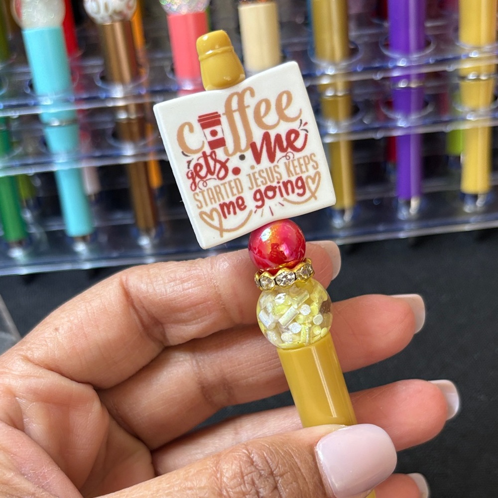 Yellow Beaded Coffee Pen